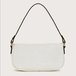 crocodile embossed leather baugette shoulder bag